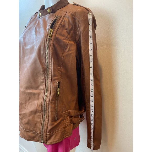 Lane Bryant Womens Moto Jacket Faux Leather Zip up Long Sleeve Brown Size 18/20 - Picture 4 of 9